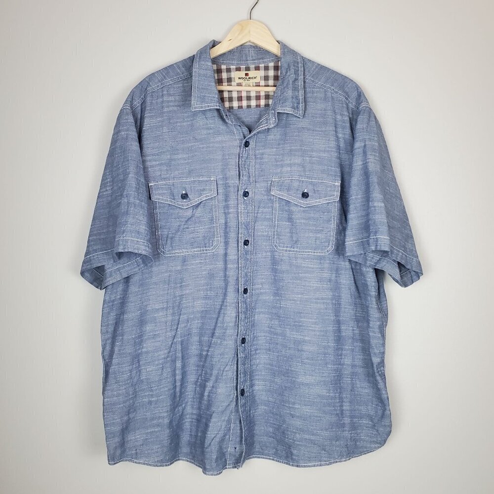 Woolrich Men's XXL Button-Up‎ Shirt Light Heathered Blue Coastal Cotton Classic